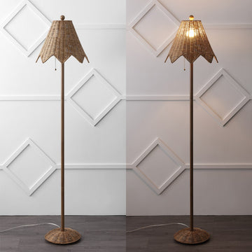Tybee 60.5" Traditional Coastal Rattan Scalloped LED Floor Lamp
